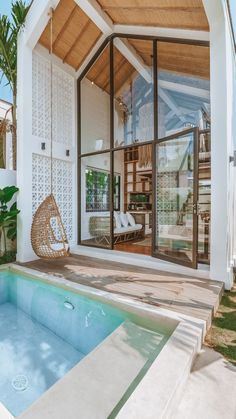 Tiny modern villa in bali with private pool Poolside Planters, Fiberglass Pool Installation, Small Villa, Fiberglass Pool, Villa Pool, Pool House Plans, Bali House, Pool Vacuum, Koh Chang