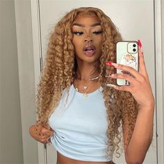 Blonde Curly Wig, Honey Blonde Highlights, Blonde Curly Hair, Honey Blonde Hair, Honey Hair, Curly Lace Front Wigs, Wigs Human Hair, Lace Hair, Lace Closure Wig