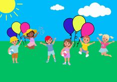 children are playing with balloons in the field