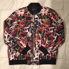 Men’s Inc Graffiti 3d Bomber Jacket Price Is Firm At $60. Color: Black/Red/Pink/Yellow Condition: 10/10 New W Tags Coats Men, Mens Black Jacket, Black Faux Leather Jacket, Stylish Jackets, Brown Leather Jacket, Jacket Brands, Red And White Stripes, Faux Leather Jackets, Inc International Concepts