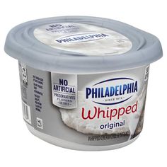 philadelphia whipped cream is in a plastic container