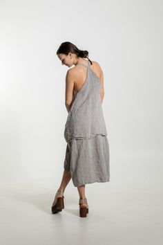 Linen dress, pinafore dress -slip dress -sleeveless -no pockets -mid-calf length -loose fitting -unlined -no closure -length 48'' / 122 cm , mid-calf length ( from the back to the bottom of the dress ) Model is 175 cm 5'9'' tall, 60kg / 132 lb and wear size L , color brown melange DESCRIPTION: - Made from Oeko-Tex certified 100% stone washed French linen . - Washed and soft linen dress, so it will not shrink anymore. - Not ironed ( and no need to iron to have relaxed look ) Please choose the rig Summer Lagenlook Linen Dress For Daywear, Lagenlook Dress For Summer Daywear, Lagenlook Summer Dress For Daywear, Summer Lagenlook Dress For Daywear, Linen Dresses With Pockets And Spaghetti Straps, Linen Dresses With Spaghetti Straps And Pockets, Sleeveless Linen Suspender Dress For Spring, Spring Sleeveless Linen Suspender Dress, Linen Sundress With Pockets For Spring