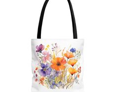 Wildflowers Tote Bag Gift for Nature Lover Reusable Tote Faux Embroidery Flowers Gift for Friend Aesthetic Bag - Etsy