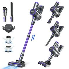 four different types of vacuums with various attachments