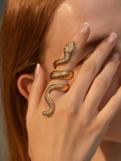 Snake Shape Solid Color Rings Accessories BLACK-One_size Gothic Mode, Rock Rings, Punk Accessories, Retro Punk, Retro Ring, Snake Jewelry, Gothic Rings, Snake Design, Animal Rings