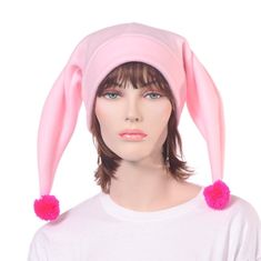 Two pointed harlequin hat in pastel pink.  Flamingo pink pompoms on tip of each of the tails.  This jester hat is made soft fleece.  Double thick headband. One size fits most fitting heads measuring 22-24 inches. Ready to Ship. The full collection of jester hats can be found here...https://www.etsy.com/shop/MountainGoth?ref=shop-header-name&listing_id=232633833&section_id=7204433 Katie Green, Clown Hat, Cute Core, Goth Kawaii, Thick Headbands, Kawaii Pastel Goth, Funky Hats, Jester Hat, Candy Hair