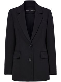 black virgin wool blend notched lapels front button fastening chest welt pocket two front flap pockets long sleeves straight hem Yoko London, City Dress, Tailored Blazer, Iconic Bags, Blazer Black, Summer Beach Wear, Ski Wear, Black Blazers, Lady Dior