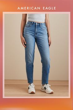 Stretch | Mid-weight structured denim with just enough stretch for everyday comfort/True jean-like fabric that holds its shape/An average of 2 recycled bottles used per jean! True Jeans, Mom Jean, Recycled Bottles, Comfortable Outfits, Warm Colors, Women's Jeans, American Eagle Outfitters, Mom Jeans, American Eagle