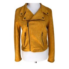 Nwt $70 Color Mustard Yellow Faux Suede Style Moto Short Jacket Sleeve And Side Zippers Zippered Pockets Asymmetrical Front Zipper Self:90% Polyester 10% Spandex Contrast : 60% Cotton 40% Polyester Style Hj8532s All Measurements Are Approximate And Taken Laying Flat Armpit To Armpit 18 Inches Shoulder To Bottom 18 1/2 Inches Super Soft Absolutely Beautiful Nonsmoking/ Pet-Free Home I Am A Five-Star Rated Seller And I Ship Same Day Before 3:30pm Excluding Sundays & Holidays Yellow Fitted Long Sleeve Biker Jacket, Yellow Long Sleeve Leather Jacket, Yellow Fitted Biker Jacket, Yellow Fitted Casual Biker Jacket, Fitted Yellow Biker Jacket Casual Style, Fitted Yellow Casual Biker Jacket, Yellow Long Sleeve Leather Jacket For Fall, Casual Yellow Leather Jacket For Winter, Yellow Long Sleeve Biker Jacket For Spring