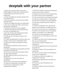 deeptalk, pick a number, truth or dare, simp, deep topic. Deep Questions To Ask On A Date, Couple Deep Talk Questions, Truth And Dares For Boyfriend, Best Questions For Couples, Things To Talk About With Your Partner, Couple Questionares, Couple Date Night Questions, Intimate Partner Questions, Question For Partner