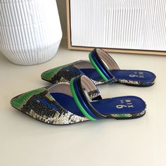 Brand: Mix No 6 Style: Izabela Size: 6 Excellent Brand New Condition, Nwot Flats Color(S): Blue, Green, Black, Beige, Cream Snake Skin Detail, Point Toe, Strap So Stylish! Perfect For So Many Styles And Occasions. We Ship Fastsame Or Next Day! Trendy Multicolor Mules For Spring, Multicolor Pointed Toe Mules For Summer, Casual Green Pointed Toe Mules, Blue Pointed Toe Flats For Summer, Trendy Blue Summer Flats, Casual Blue Mules With Flat Heel, Casual Blue Flat-heel Mules, Blue Synthetic Flats For Summer, Trendy Blue Slip-on Mules