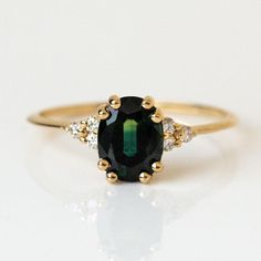 Juno Ring with Teal Sapphire in Yellow Gold Sapphire Engagement Ring Yellow Gold, Blue Green Sapphire Engagement Ring, Peacock Sapphire, Blue Green Sapphire Ring, Green Sapphire Engagement, Green Sapphire Engagement Ring, Green Gemstone Ring, Local Eclectic, Blue Green Sapphires