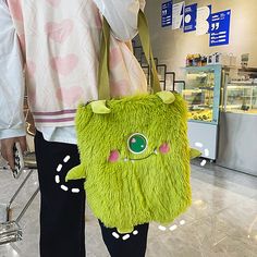 Product ID: JW4030 
 Material: Plush, Polyester 
 Color: White, Green 
 Size Info: 25 × 3 × 40cm www.ccovv.com Contact Card, Funny Monsters, Animal Jewelry, Green Bag, Jewelry Bags, White Bag, Handbag Backpack, Free Giveaway, White Green