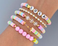 Pastel Cotton Candy, Heishi Bracelets, Heishi Bracelet, Clay Bead Necklace, Mama Bracelet, Write Letters, Cotton Candy Colors, Wrist Stacks, Multiple Bracelets