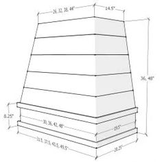 a drawing of a pyramid with measurements for the top and side sides, including the height