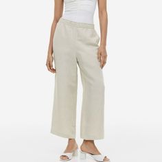 H&M Linen Blend Nwt Wide Leg Pull On Pants Crop Ankle Xxl Excellent Condition With No Stains Or Flaws. Brand New With Tags. Linen/Viscose Blend In A Neutral Sand Color. Stretch Elastic Pull On Waistband Side Pockets. Coastal Grandma Beach Beachy Cottagecore Lagenlook Casual Minimalist Natural. Flat Lay Measurements: Waist 22” Rise 14” Inseam 27” We Are A Smoke Free, Pet Friendly Home. H&m Casual Bottoms With Elastic Waistband, Casual H&m Bottoms With Elastic Waistband, H&m Relaxed Fit Bottoms With Elastic Waistband, H&m Bottoms With Elastic Waistband And Relaxed Fit, Relaxed Fit Bottoms With Elastic Waistband By H&m, H&m Casual Relaxed Fit Pants, Casual H&m Straight Pants, Casual H&m Pants, H&m Casual Spring Pants