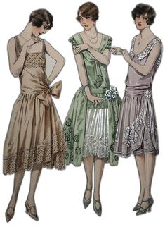 three women in dresses and one is wearing a dress