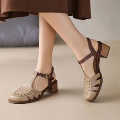 HJCCS141 Women's Casual Shoes - Chunky Heel Gladiator Sandals | Touchy Style Beige Lace-up Sandals With Round Toe For Spring, Beige Closed Toe Leather Lace-up Sandals, Casual Brown T-strap Sandals With Buckle, Beige T-strap Sandals With Buckle Closure And Round Toe, Casual Brown T-strap Sandals With Buckle Closure, Gladiator Sandals Heels, Girls Dress Shoes, Handmade Sandals, Brown Shoe