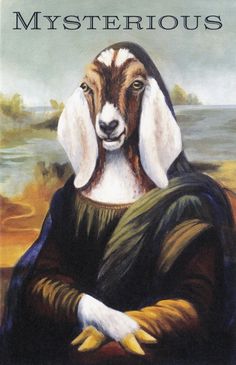 a painting of a goat with the words mysteriousus on it's chest and head