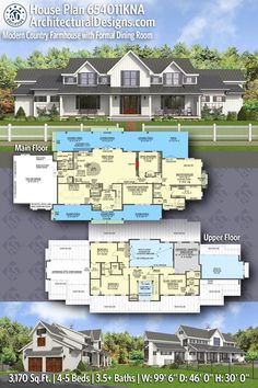 two story house plan with 3 car garage and 2 master suites in the front yard