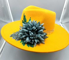 "One of a kind Hand-painted vegan felt ranchers hat Hand-painted chrysanthemum  peekaboo flower Upcycled sari band 4\" brim 22\" adjustable crown" Custom Brimmed Felt Hat For Spring, Custom Spring Brimmed Felt Hat, Handmade Fedora Felt Hat For Spring, Handmade Artisan Felt Hat For Spring, Spring Artisan Handmade Felt Hat, Painted Chrysanthemum, Rancher Hat, Painted Hats, Felt Hat