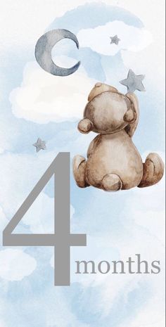 a watercolor drawing of a teddy bear flying in the sky with stars around it