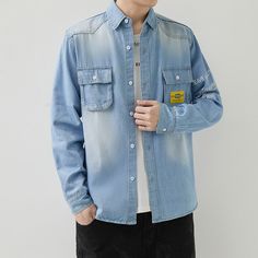 Wiaofellas Japanese Vintage Denim Shirt Men Spring and Autumn Pure Cotton Casual and Versatile Washed and Worn Shirt Jacket Denim Shirt Men, Men Spring, Japanese Vintage, Blazer With Jeans, Mens Spring, Spring And Autumn, Vintage Japanese, Shirt Men, Denim Shirt