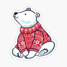 a polar bear wearing a sweater sitting down