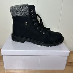 These Have Never Been Worn. Extremely Comfortable But Not The Right Size. Black Synthetic Martin Boots For Winter, Casual Black Martin Boots Medium Width, Casual Black Lace-up Boots In Faux Leather, Casual Black Faux Leather Moto Boots, Casual Black Faux Leather Lace-up Boots, Black Synthetic Moto Boots For Winter, Short Winter Boots, Sorel Winter Boots, Leather Combat Boots