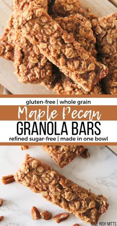 granola bars stacked on top of each other with the text gluten free whole grain