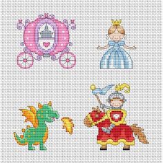 cross stitch pattern with princesses and carriage for children's room or baby's nursery