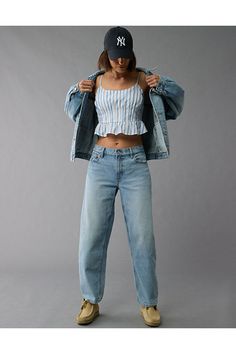 Spaghetti straps/Scoop neck/Pintuck construction/Flutter hem/This top is Real Good: Made with the planet in mind & a promise to continue to do better. White Jeans Men, Athletic Fit Jeans, Dream Jeans, Jean Trends, Curvy Jeans, Loose Jeans, Medium Wash Jeans, Do Better, Women Denim Jeans