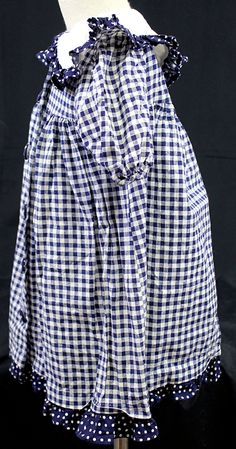 "Vtg 80s Caitlyn Scott Blue Gingham Dress Girl Sz 5 Collar Button Polka-Dot White Navy blue and white Gingham dress with polka dot trim Large white collar, and polka dot buttons Short puff sleeves Peter Pan collar Size 5 Approx measurements: Armpit to pit: 13\" (33 cm) Length: 22\" (56 cm) Sleeve Length: 7\" (18 cm) Normal wear, no stains or discoloration" Plaid Cotton Dress With Buttons, Cotton Plaid Dress With Buttons For Daywear, White Gingham Dress, Blue Gingham Dress, Blue And White Gingham, Sailor Collar, Dress Girl, Blue Gingham, Gingham Dress