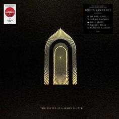 an album cover for the battle at garden gate, featuring a doorway with light coming from it