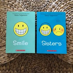 two children's books sitting on top of a wicker basket next to each other