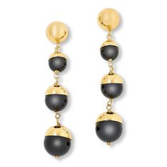 Bellezza Bronze Black Chalcedony Beaded Drop Earrings Dynamic vintage jewelry inspires this earring's metal-meets-stone design. You'll love that a classic color combo and a tapered drop make the piece fab for giving outfits a tasteful dash of drama.       Each approx. 2-9/16"L x 1/2"W     Stamped .925  sterling silver(posts only), bronze; goldtone; polished finish      Pierced with sterling silver posts     Each bead is black chalcedony, half of which is covered with bronze overlay     Hand-asse Elegant Metal Beaded Earrings With Round Beads, Elegant Round Beaded Metal Earrings, Elegant Polished Beads Earrings For Party, Elegant Party Earrings With Polished Beads, Elegant Pierced Metal Beaded Earrings, Elegant Polished Beaded Dangle Earrings, Elegant Polished Beads Dangle Earrings, Evening Earrings With Dangling Round Beads, Elegant Dangle Beaded Earrings With Polished Beads