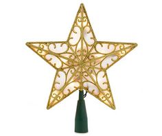 a lighted christmas tree topper in the shape of a star on a white background