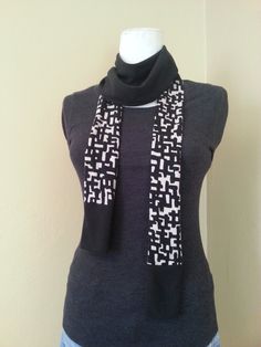 Black and Beige Upcycled T Shirt Skinny Scarf / by aRecurringDream Black & White Jacquard Scarf, Black And Beige, Handmade Gift, Trending Outfits, Unique Jewelry, T Shirt, How To Wear, Black