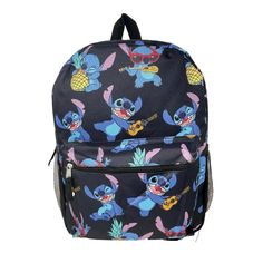 This backpack is the perfect combination of fashion and fandom! From going to school to tagging along on a mini family road trip, you will love carrying your essentials in this fun Disney LIlo & Stitch backpack! This kid's backpack is designed with ample room for stowing your lunch, books, craft supplies, and other essentials. Ideal for school, travel, outdoors, summer camps, or just having fun! Officially licensed. Stitch Pineapple, Roller Backpacks, Costume Accessories Diy, Stitch Backpack, Guitar Print, Family Road Trip, 40th Gifts, Going To School, Kids Backpack