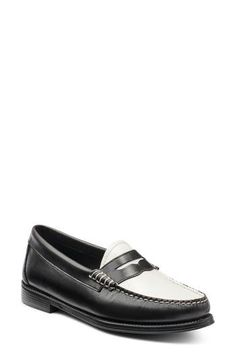 Crafted with luxe Italian leather, this version of the timeless moc-toe loafer is upgraded with enhanced cushioning and a durable, water-resistant rubber sole. Leather upper and lining/rubber sole Imported White Plain Toe Loafers For Work, Classic Moccasins With Contrast Sole And Moc Toe, Classic Loafers With Contrast Sole And Moc Toe, Classic White Loafers With Leather Footbed, White Wingtip Loafers For Work, Classic White Loafers For Work, White Moc Toe Moccasins For Business, White Business Loafers With Leather Footbed, Classic White Loafers With Cushioned Footbed