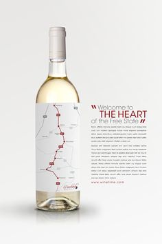 a bottle of white wine with a map on it and the words welcome to the heart of charleston written in red