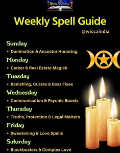 a poster with candles and the words weekly spell guide