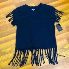 On Fire Nwt Black Fringe Tee Size M Fringe Hem And Sleeves Pit To Pit 18 Inches Neck To Bottom Of Solid Part Of Shirt 20 Inches Rocker Punk Western Festival Smiley Face Tee, Fringe Tee, Fringe Tshirt, Fire Shirt, Cut Off Shirt, Los Angeles Shirt, Lips Shirt, Western Festival, Queen Tee