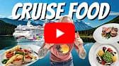 a woman is holding plates with food on them and the words cruise food are in front of her