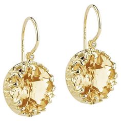 14 Karat Yellow Gold Hand-Crafted Polish-Finished Drop Earrings, Centered with a 10mm 6.7CT Round Checkerboard-Cut Semi-Precious Citrine Color Stone, Accented with 0.03 Carats of Bezel Set Diamonds on a Kidney Wire Back Finding Bezel Set Diamond, Gold Hands, Stone Earrings, Bezel Setting, Citrine, Stone Color, Semi Precious, Jewelry Earrings, Yellow Gold