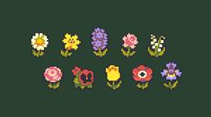 an image of pixel art with flowers in the middle and different colors on each side