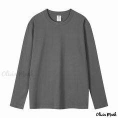 Olivia Mark - White Cotton Long-Sleeve Basic Top - Loose-Fit Innerwear Shirt Sleeve Stencil, Winter Attire, Deep Gray, Basic Long Sleeve, Loose Tops, Basic Tops, Unisex Shorts, Bandage Dress, Olivia Mark