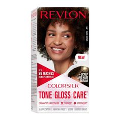 ColorSilk Tone + Gloss + Care™ is a multi-benefit hair color that enhances your color and leaves hair 2X shinier* and 4X stronger*. The Leave In Scalp & Hair Serum cares for your scalp and hair. Clinically proven with 93% showing an increase in scalp hydration.† Commitment shy? This demi-permanent hair color lasts up to 28 washes with no harsh root grow-out effect. The gentle formula is ammonia free**, vegan and has up to 90% natural ingredients. Got some grays? This color blends grays with up t Revlon Colorsilk, Demi Permanent, Hair Gloss, Color Conditioner, Hair Color Shades, Vegan Hair, Gray Coverage, Hair Rinse, Multi Dimensional