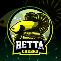 the logo for betta cheers with a fish on it's back and green background