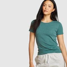 Women's Favorite Short-sleeve Crewneck T-shirt | Eddie Bauer Comfortable Solid Stretch T-shirt, Comfortable Stretch T-shirt, Green Stretch Cotton T-shirt, Comfortable Green Short Sleeve T-shirt, Comfortable Green Tops For Everyday, Comfortable Green Everyday Tops, Comfortable Stretch Cotton T-shirt, Stretch Organic Cotton Casual T-shirt, Tri-blend Crew Neck Tops In Solid Colors